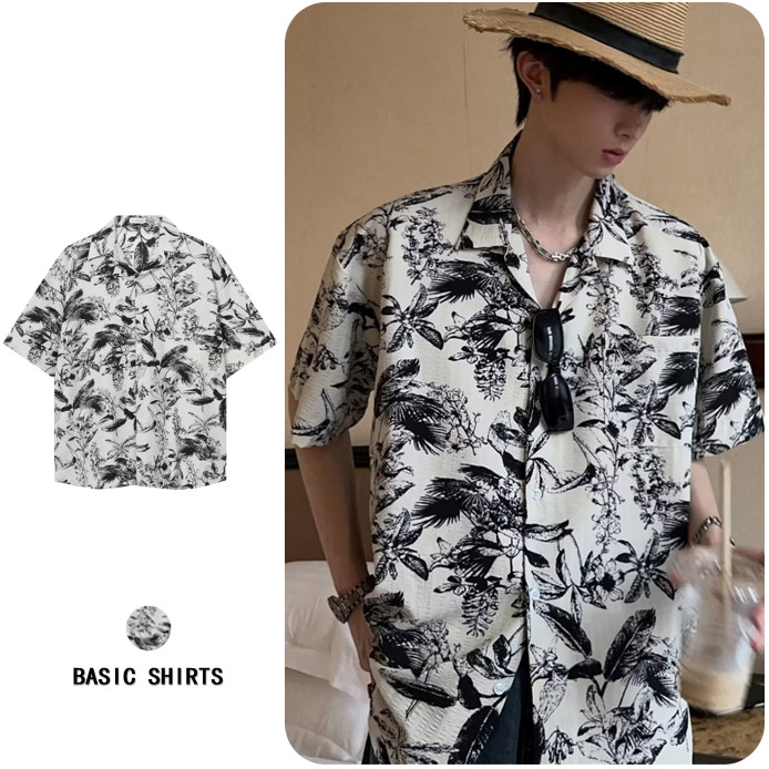 เทศกาลสงกรานต์ เสื้อเชิ้ตแขนสั้น สไตล์ฮ่องกง สําหรับผู้ชาย