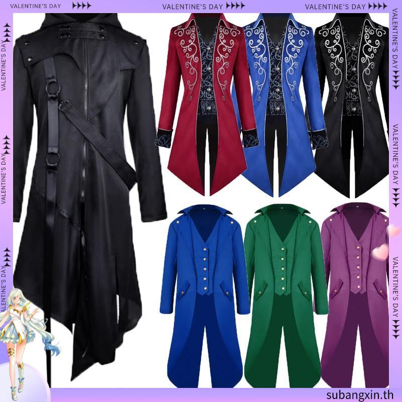 เครื่องแต่งกายยุคกลาง Steampunk ยาว Trench Coat Gothic Victorian Vintage Tailcoat Jacket Mens Double