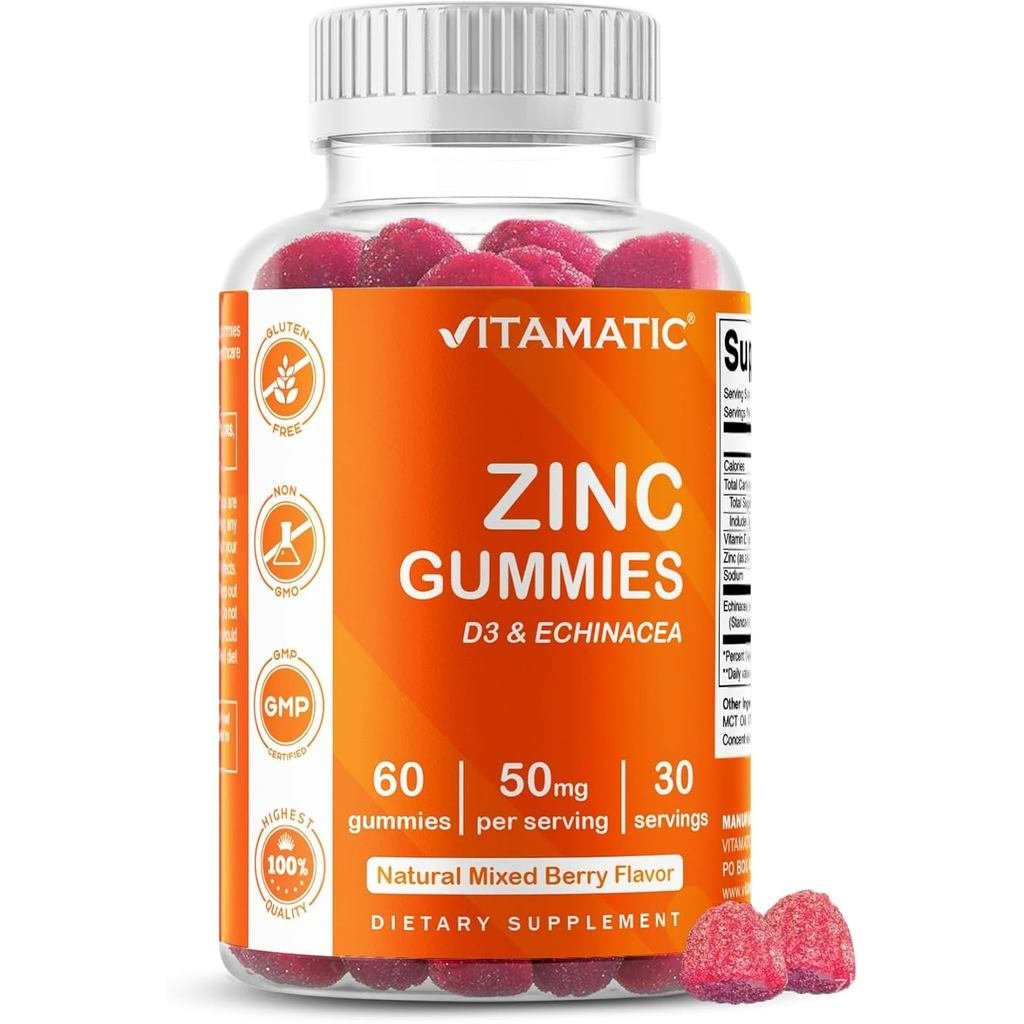 Vitamatic Zinc 50mg Gummies – 60 Gummies มังสวิรัติ ปราศจากกลูเตน – รองรับภูมิคุ้มกันเพื่อสุขภาพสําห