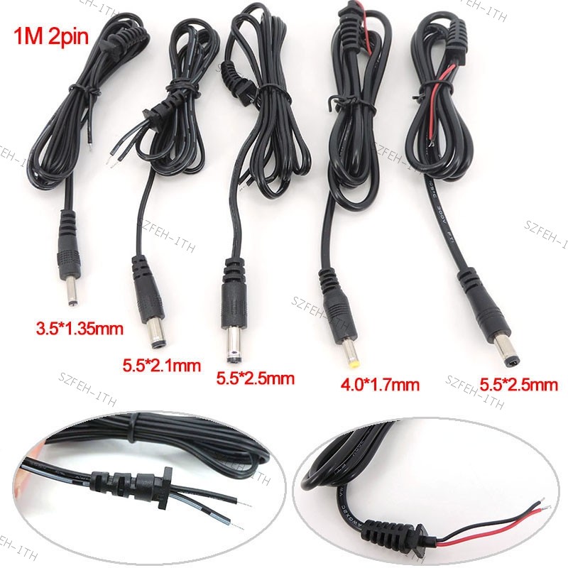 1M 2pin DC ชาย 5.5*2.5/5.5*2.1/4.0*1.7/3.5*1.35 มม. Pigtail สายไฟปลั๊กชาย อะแดปเตอร์ซ่อม DIY F5TH