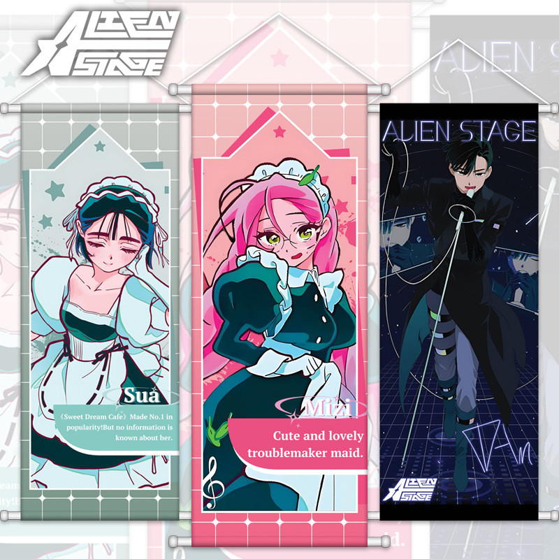 Alien Stage ซาติน Wall Scroll โปสเตอร์ Mizi, Suae, Till, Ivan, Luka, 72x28 ซม.ผ้าซาตินพิมพ์ดิจิตอลอะ