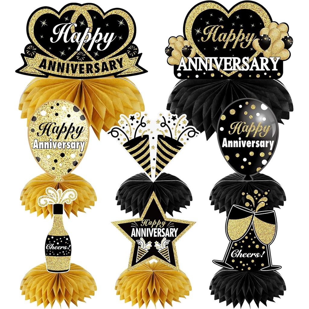 8 ชิ้น Happy Anniversary ตกแต่งตารางรังผึ้ง Centerpieces, ธีมครบรอบ Party Supplies สําหรับผู้ใหญ่, ส