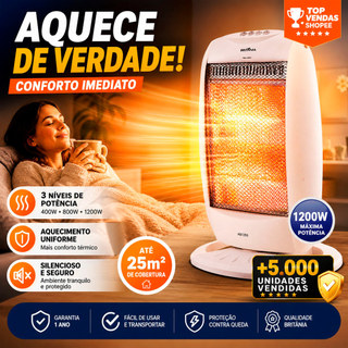 Aquecedor De Ar Britânia 1200W AB1200 3 Níveis Oscilante Quarto Sala Escritório Aquecimento Rapido