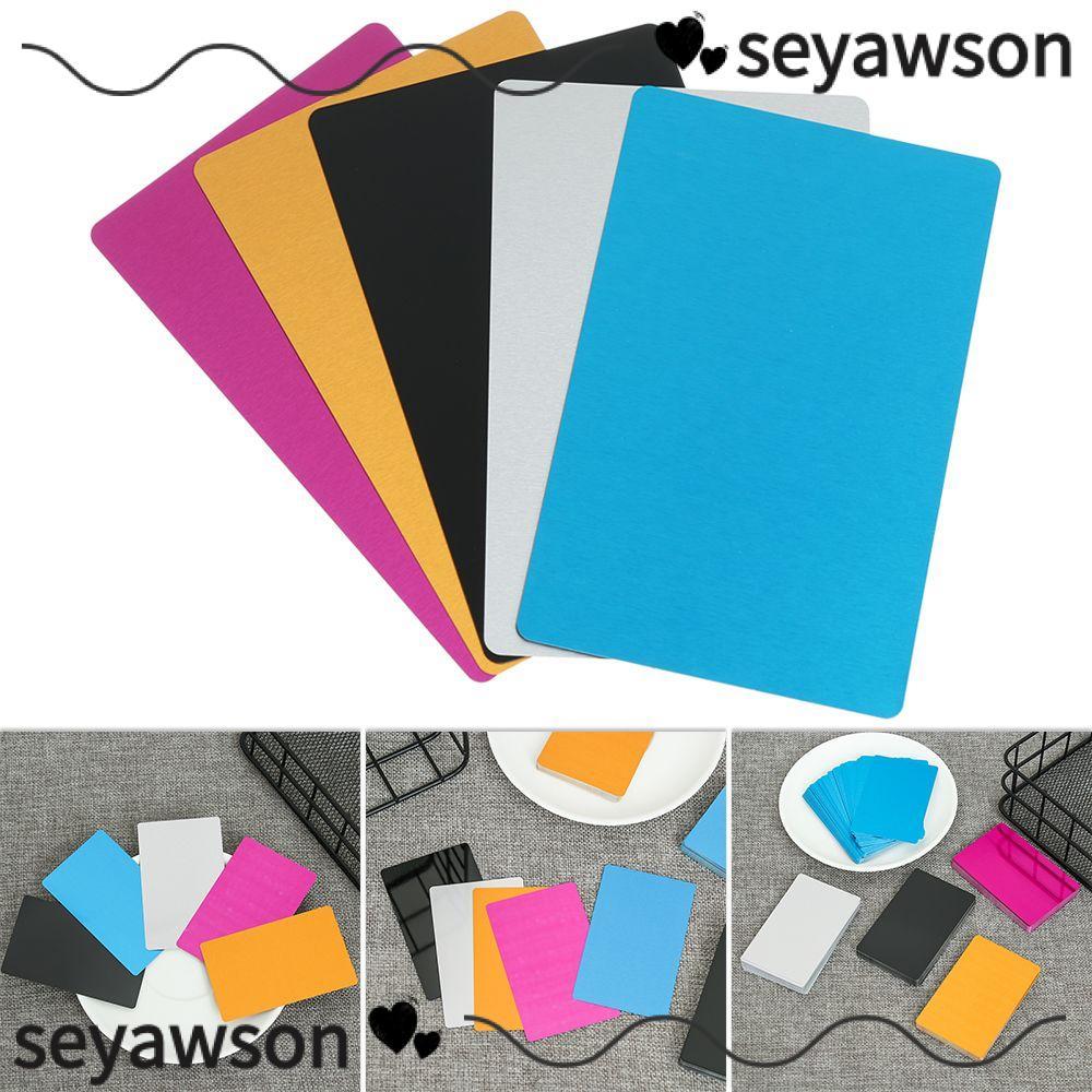 Seyawson 50 ชิ้น/เซ็ตโลหะ Carte Smooth อลูมิเนียมเลเซอร์แกะสลักชื่อการ์ด