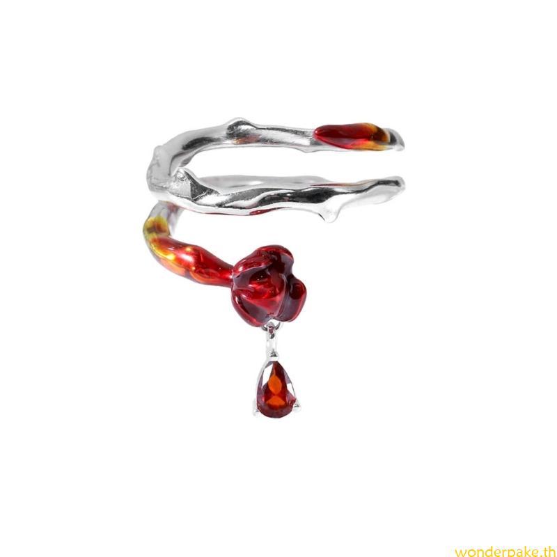 Wonder ผู้หญิงเปิดแหวนสีแดง Rose ดอกไม้แหวน Chic Index แฟชั่น Lady Finger Jewellery วันวาเลนไทน์ Y2K