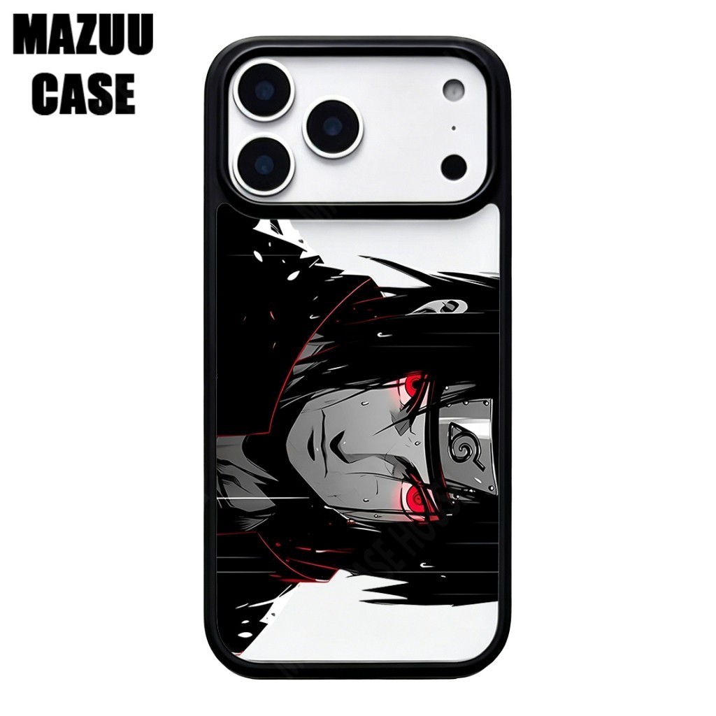 เคสไอโฟน TPU ขอบดำ หลังแข็งใส กันกระแทก ลาย Itachi Uchiha สไตล์นารูโตะ สำหรับ iPhone 17 16 15 14 13 12 11 Pro Max Plus