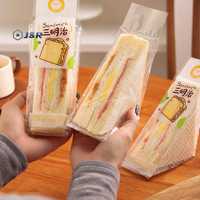 J&R> 100 ชิ้นแซนวิช Wrappers พิเศษทิ้งง่ายต่อการฉีกขาดโปร่งใสสามเหลี่ยมเค้กเบเกอรี่ขนมปัง Paaging กระเป๋า