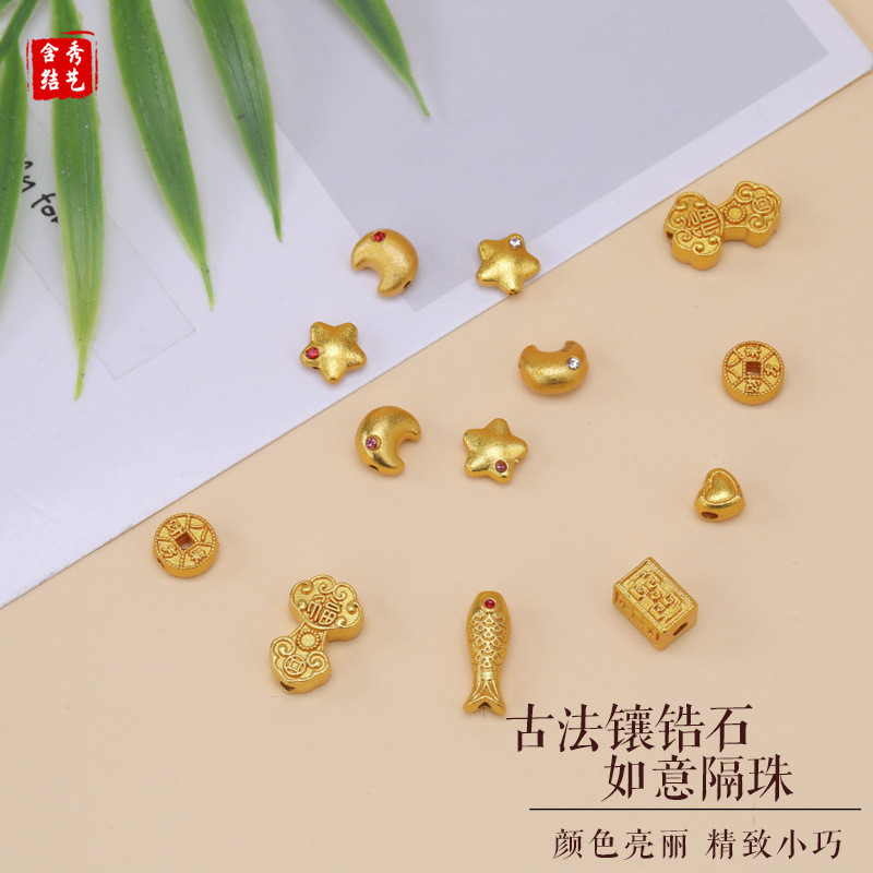 วิธีโบราณทองฝังเพทาย Ruyi Bafanglai Cai Spacer ลูกปัด diy สีแดงสร้อยข้อมือสร้อยคอเสื้อผ้าอุปกรณ์เสริ