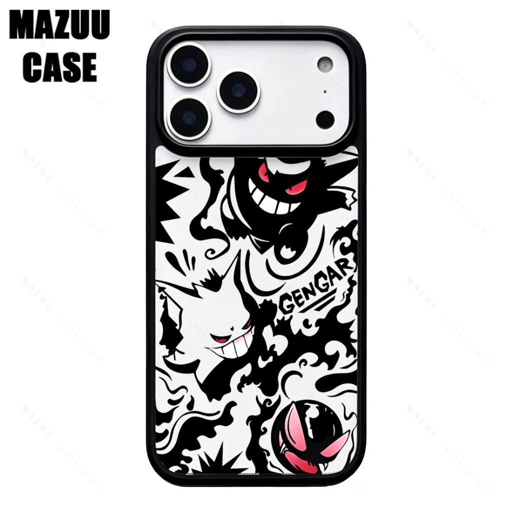 เคสไอโฟน TPU สำหรับ iPhone 17 16 15 14 13 12 11 Pro Max  ขอบดำ หลังแข็งใส กันกระแทก ลายเก็นการ์ (Gengar) สไตล์กราฟฟิตี้