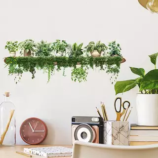 BDGF สีเขียว Dill ใบแขวนตะกร้า Wall Stiers ห้องนอนห้องนั่งเล่น Wall Beautification พืชสีเขียว Decor Courtyard Wall Decals TH