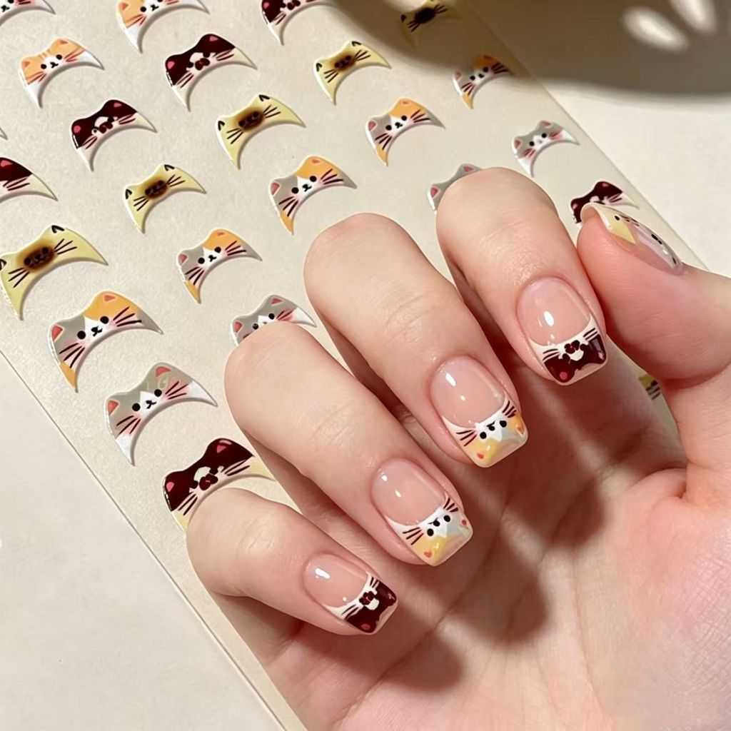ins สติ๊กเกอร์ทําเล็บลายนูน 3 มิติ diy ลูกแมวฝรั่งเศสปลายนิ้วตกแต่งสติ๊กเกอร์เครื่องประดับ
