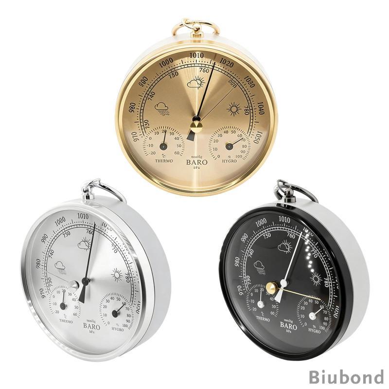 [Biubond] บารอมิเตอร์ที่แม่นยําสถานีอากาศในร่มกลางแจ้งโลหะรอบหน้าปัดเทอร์โมมิเตอร์ติดผนังไฮโกรมิเตอร์ของขวัญ