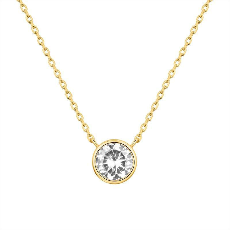 PAVOI 14K Gold Plated Circle CZ Solitaire สร้อยคอ - Dainty Elegant Bezel จี้สร้อยคอสําหรับผู้หญิง
