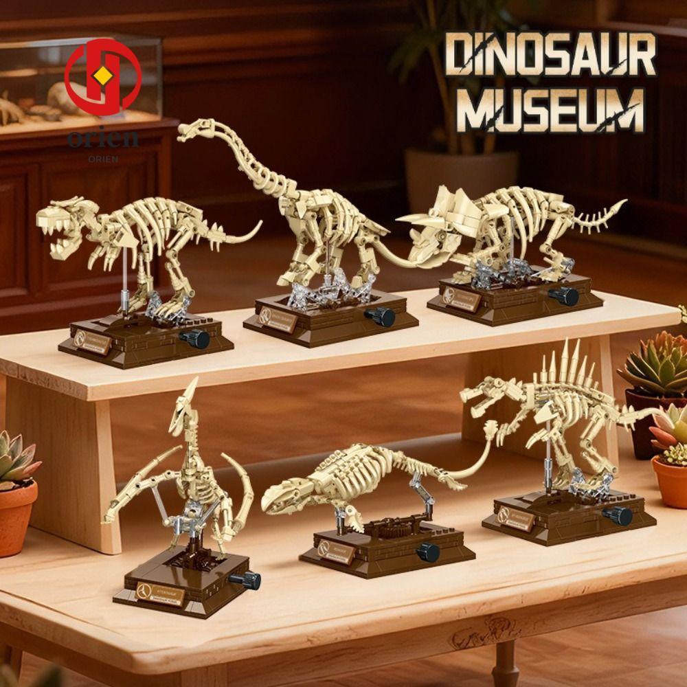 ORIEN บล็อกตัวต่อไดโนเสาร์, การตกแต่งโต๊ะของเล่นเพื่อการศึกษา Tyrannosaurus Rex, Mosasaurus Skeleton Building Model Set โครงกระดูกไดโนเสาร์|จอแสดงผล