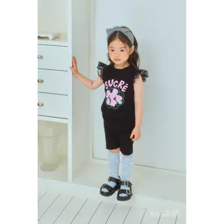 【พร้อมส่ง】「สินค้าลิขสิทธิ์แท้」IRIS KIDS BEBEBE 26ss IKS260415 Sucre Rose shirt/short เสื้อผ้าเด็ก สีดำลายกุหลาบ น่ารักสไ