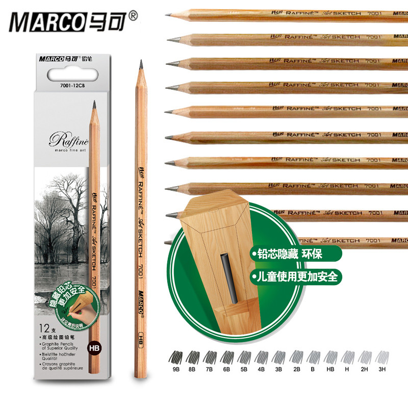 Marco 7001 Sketch Pencil HB 2B 3B 4B 5B 6B 7B 8B 9B นักเรียนเริ่มต้น 2: Sketch Pen Set Art Drawing P