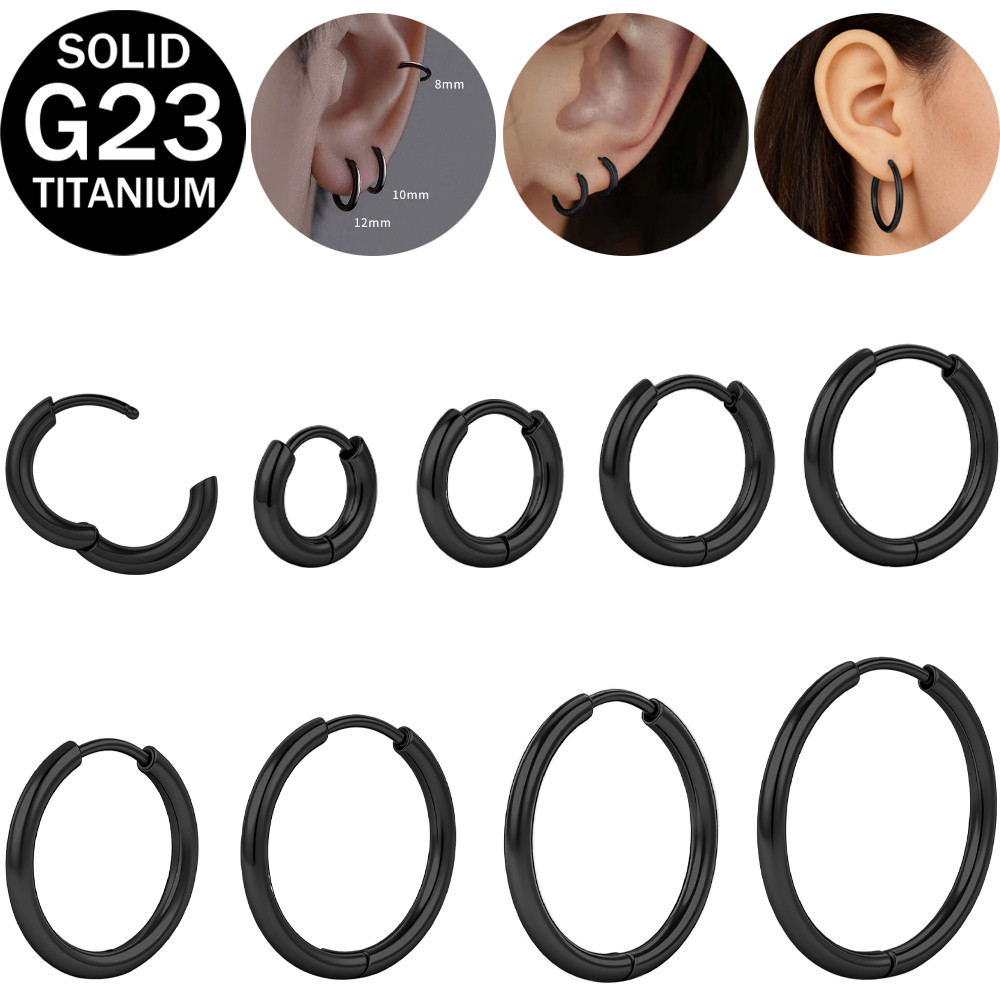 1 PC G23 ไทเทเนียมจมูกแหวนเจาะ 18G/20G ต่างหูเจาะ 6-20 มม.รอบต่างหู 1.6/2.0/2.5 มม.หนา Hoop ต่างหู Helix Conch กระดูกอ่อน Daith เจาะสีดํา