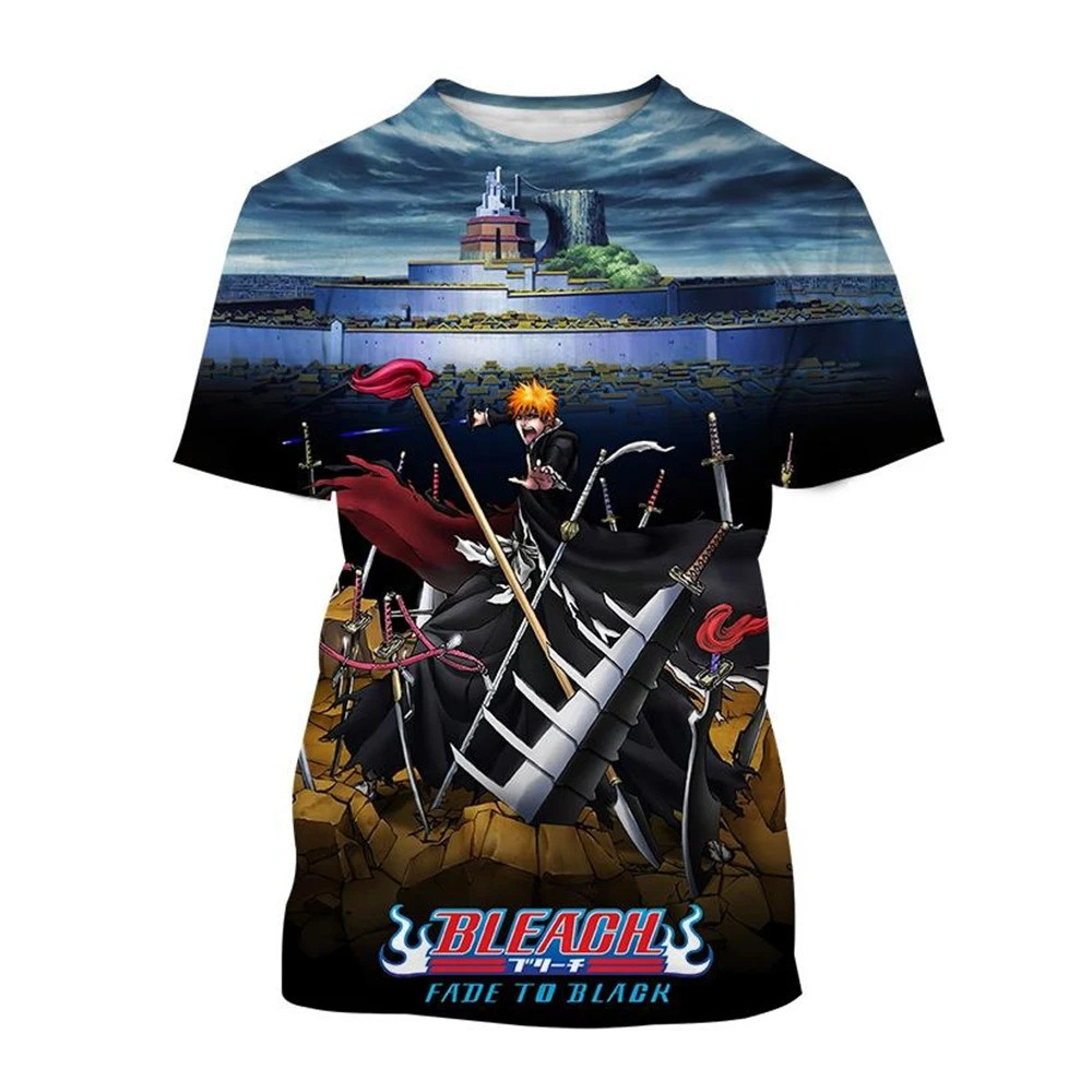 ขายร้อนฤดูร้อน Kurosaki Ichigo 3D พิมพ์เสื้อยืดอะนิเมะ BLEACH แฟชั่น o คอสั้นแขนสั้นผู้ชายและผู้หญิง