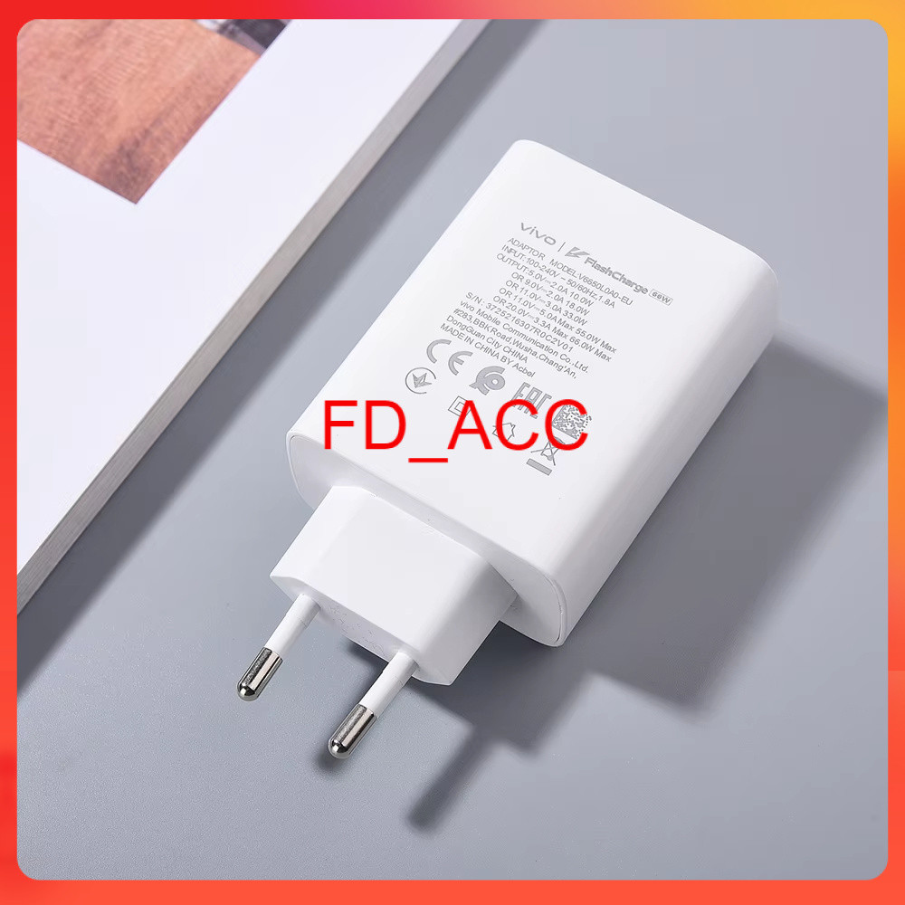 Original Vivo 66W Fast Charger FlashCharge 2.0 อะแดปเตอร์ประเภท C สําหรับ VIVO X80 X70 X60 S18e S17e