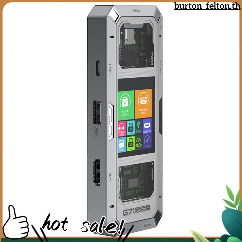 G71 7 in 1 อลูมิเนียมสถานีเชื่อมต่อหน้าจอสมาร์ทจอแสดงผล Type-C ถึง HDM2.0 USB3.0 HUB PD100W อะแดปเตอ