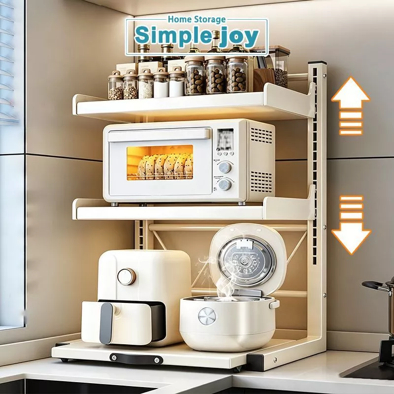 SimpleJoy ชั้นวางไมโครเวฟแบบดึงออก ปรับระดับได้ มีล้อเลื่อนเงียบ ออแกไนเซอร์ครัว ประหยัดพื้นที่