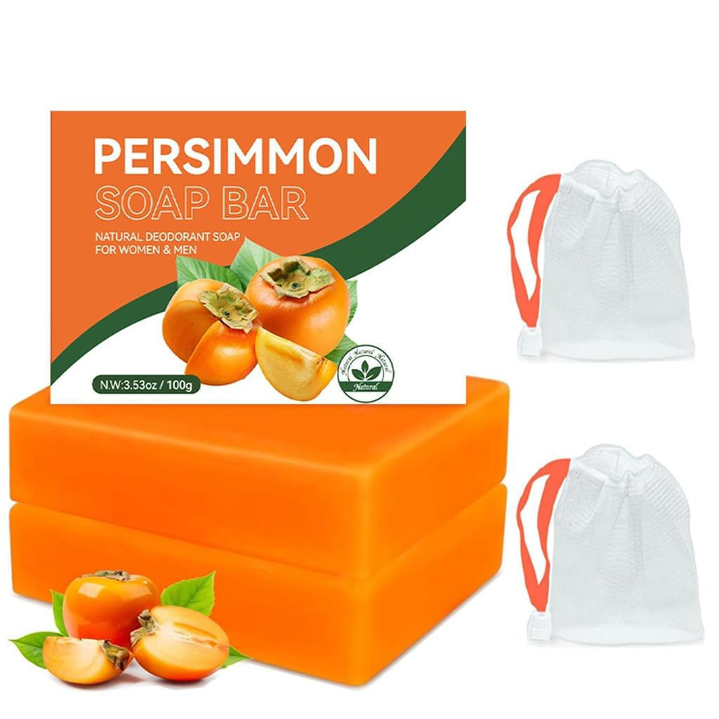 2PCS PersimmonSoapBarforBodyOdorControl–&Organic DeodorantforOldPeopleell.HandmadeBarSoapRemovesStro