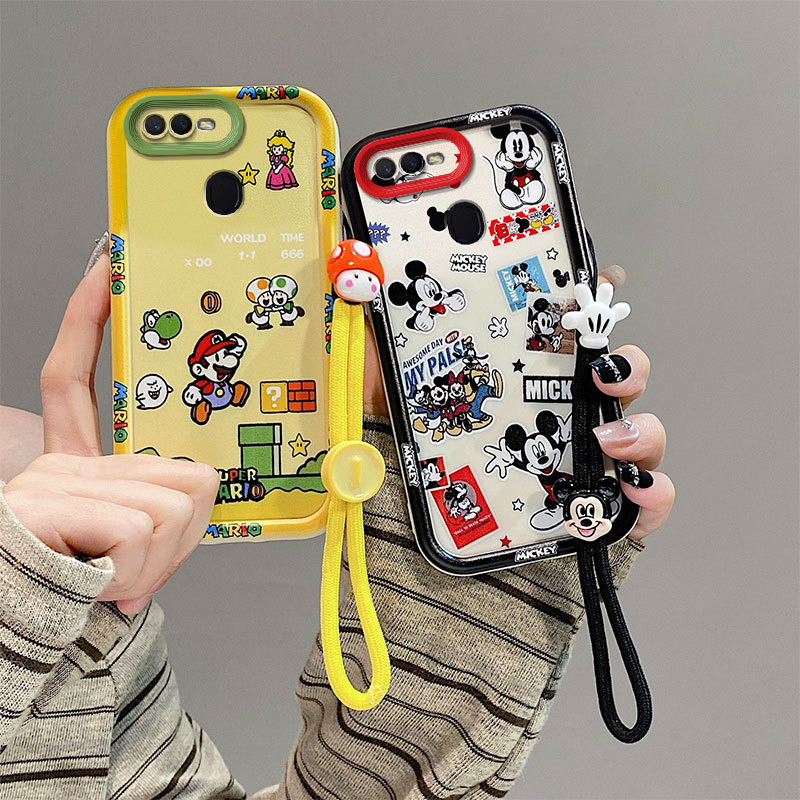 เคส 3D การ์ตูนน่ารักสําหรับ OPPO A7 / A7X / F9 / F9 Pro / Realme 2 Pro / Realme U1, เคสโทรศัพท์กันกระแทกซิลิโคนอ่อนนุ่มพร้อมเชือกเส้นเล็ก, เกมคลาสสิกและเมาส์สไตล์ฝาครอบป้องกัน