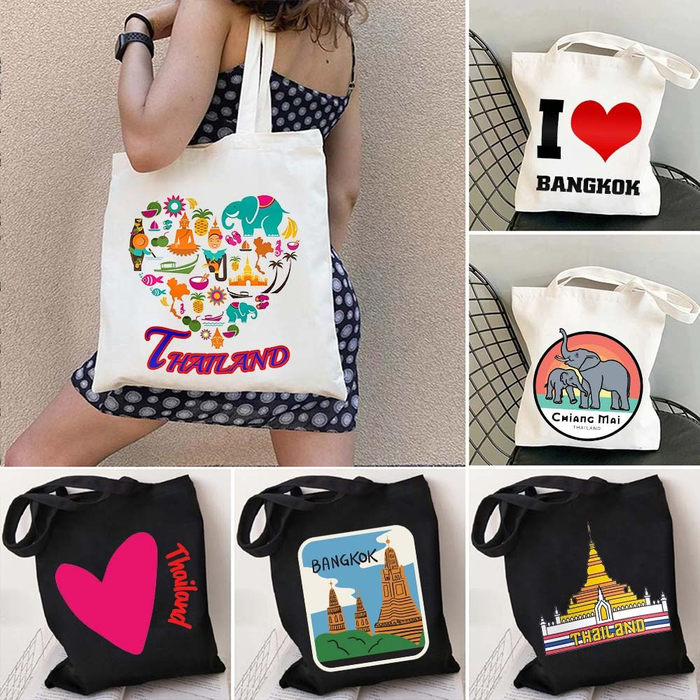 Elephant Bangkok Thailand Flag Map Cute Tuk Shoulder Canvas Totes Bag Buddha Phuket Koh Samui    38*