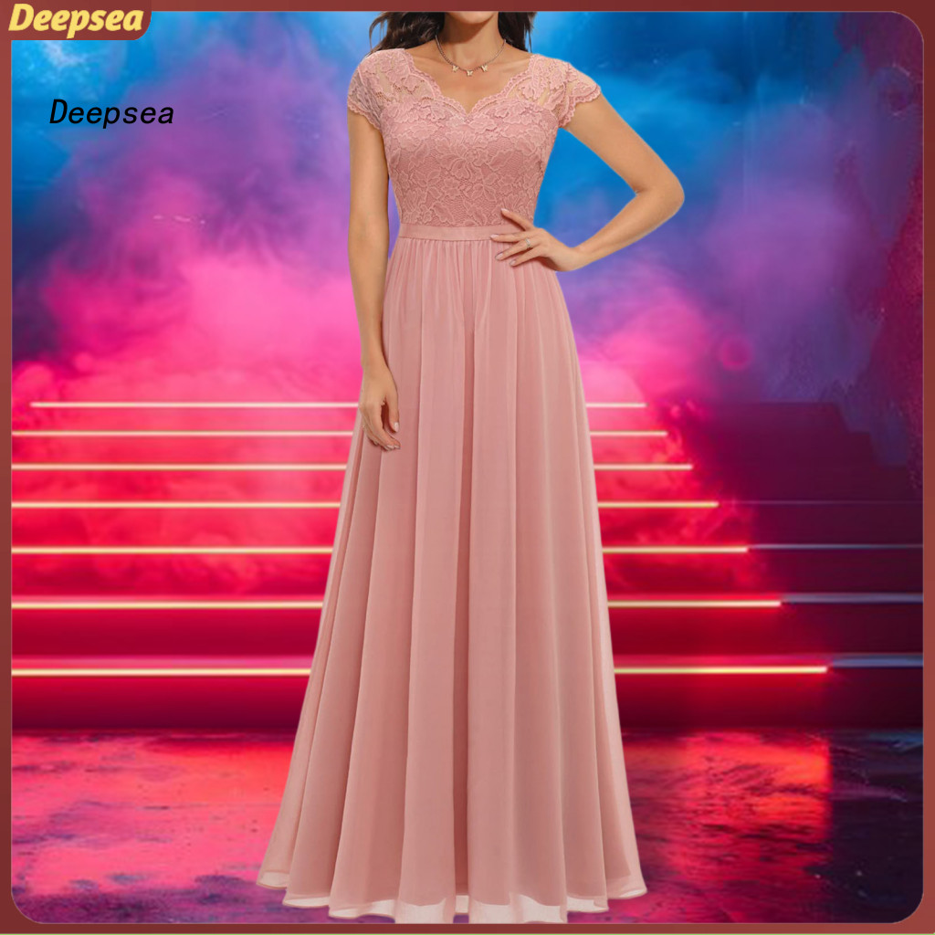 DPA Elegant ชุดราตรีชีฟองแบบ A-line สำหรับผู้หญิง ออกแบบมาในสไตล์ V คอยาว สไตล์หรูหรา เหมาะสมสวมใส่ใ