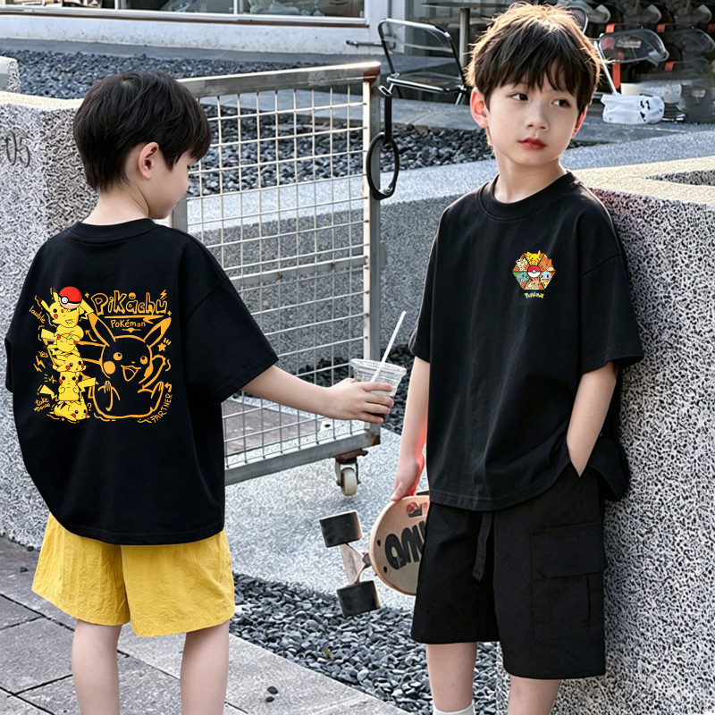 เสื้อยืดแขนสั้นพิมพ์ลายโปเกมอนสำหรับเด็กผู้ชาย (อายุ 2-12 ปี) คอกลม ทันสมัยและใช้งานได้หลากหลาย