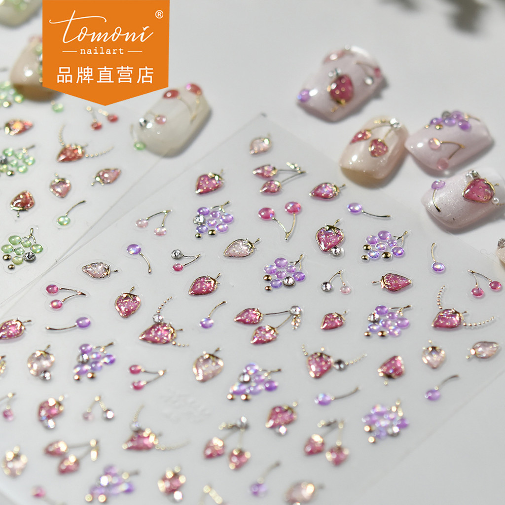 [Meow.Sensei] tomoni Crystal Diamond Sticker Mo Lost Cooperation Style Mixed Batch ins Style Ice Transparent Nail Sticker ผู้ผลิตสติกเกอร์สตรอเบอร์รี่ผลไม้