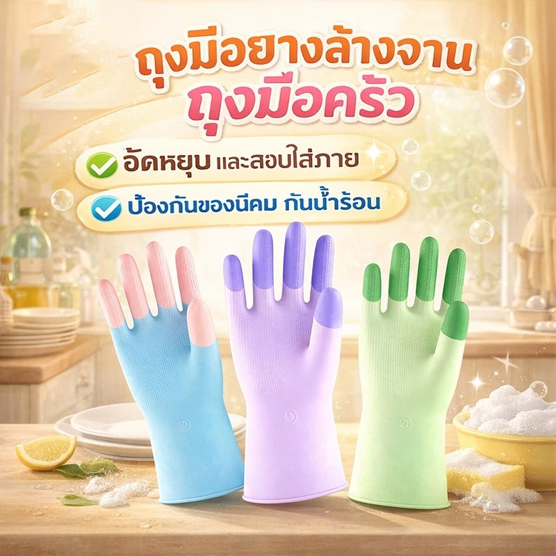 BLIVO PPH ถุงมือยางล้างจานเกรดอาหาร ถุงมือครัว ไซส์S-L