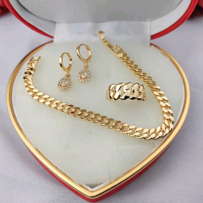 ขายส่งทั้งหมด_12 Xuping Bracelet Jewelry Accessories Chain Motif Ring Set ต่างหู -, -