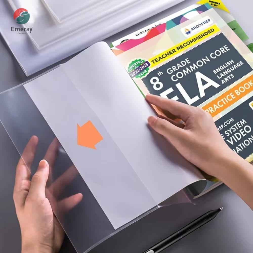 EMERAY เคลือบปกหนังสือ แผ่นฟิล์มใส 10 ชิ้น ปิดกาวในตัว กันน้ำ ทนทาน สำหรับปกป้องหนังสือ A4/16K/A5 อุปกรณ์เครื่องเขียนคุณภาพสูง