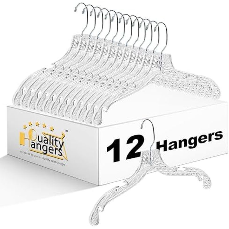 Quality Hangers 12 Pack Crystal Clear Plastic Hangers with Easy Swivel 360 Degree Hook Slim Crystal 