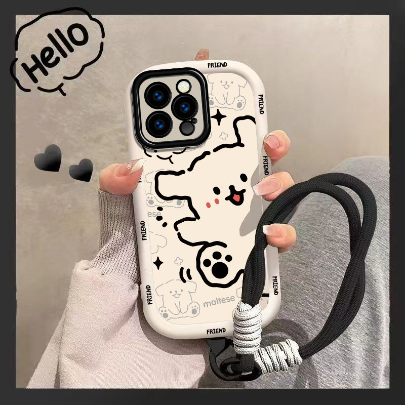 เหมาะสําหรับ Apple 17 เคสโทรศัพท์ Lanyard 16plus ผู้หญิง ipone13 การ์ตูน 14 พัฟ 15 เส้น 12Readystock