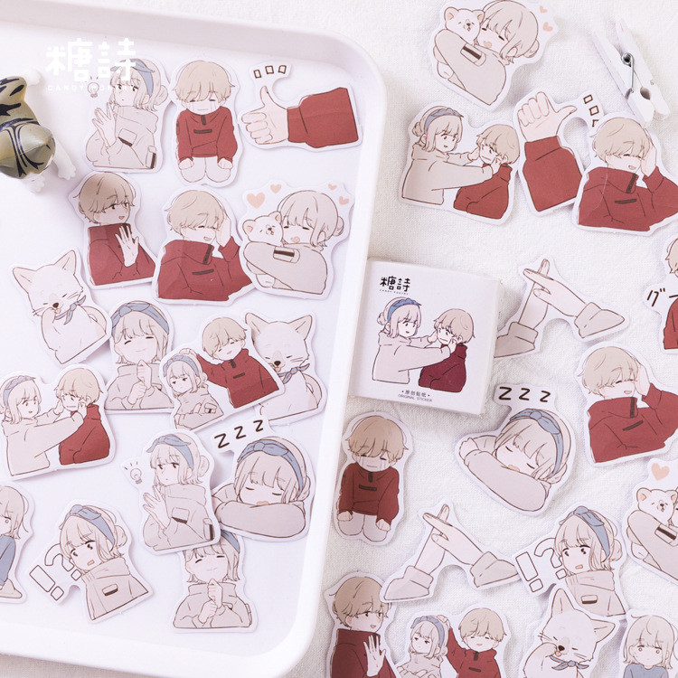 Love Girl Stickers Cute Cartoon Girl Boy Warm Couple Handbook diy Material Decorative Boxed Stickers