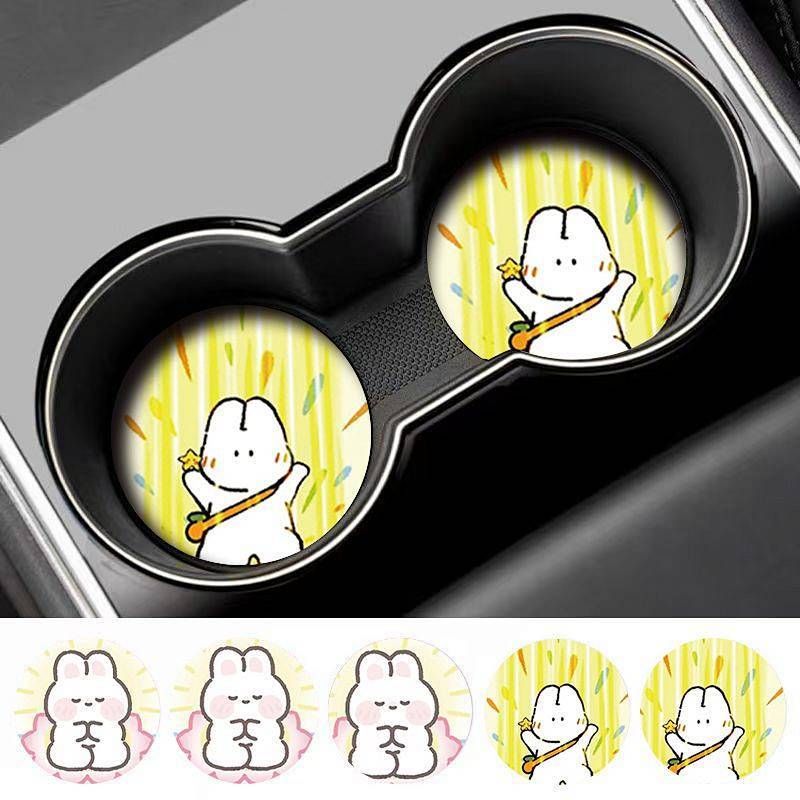 Cartoon Cute Lucky Rabbit Car Coaster Car Cup Slot High-End Car Interior Trim Non-Slip Mat Storage C