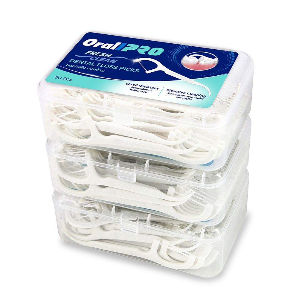 ออรัลโปร ไหมขัดฟันชนิดด้าม 50ชิ้นX3 ORALPRO DENTAL FLOSS PICK 50PCSX3
