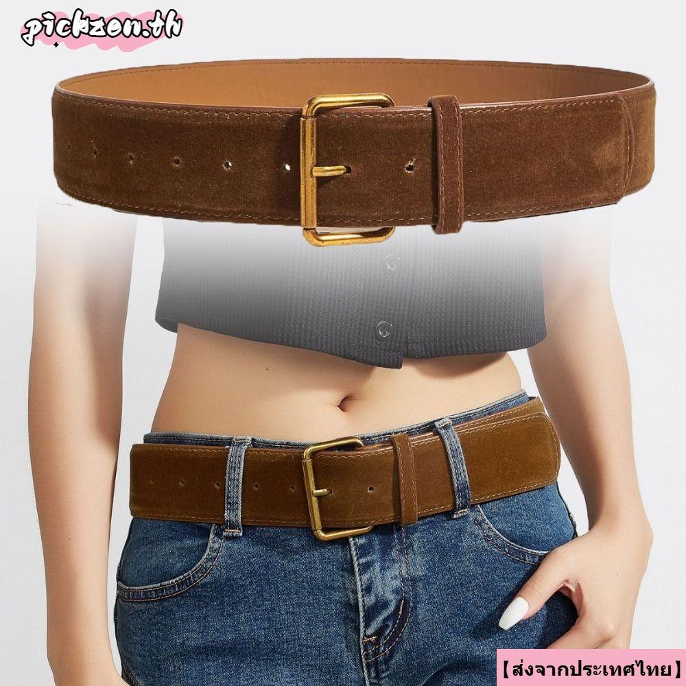 จัดส่งจากประเทศไทยPICKZEN Pin Buckle Waistband, Luxury Design Casual Suede Leather Wide Belt, Women Fashion Trend Versatile Pants Dress Belts Gift