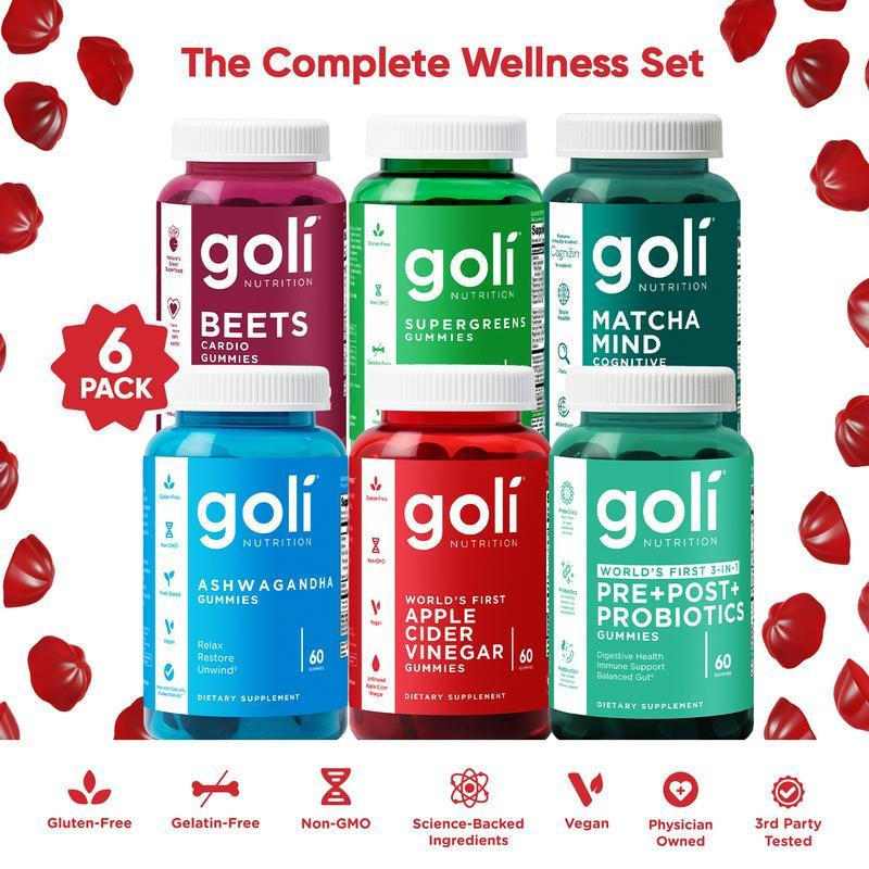 Goli Health Set (6 แพ็ค) -The Worlds First Three-in-One: พรีไบโอติก, โปรไบโอติก, น้ําส้มสายชูหมักของ