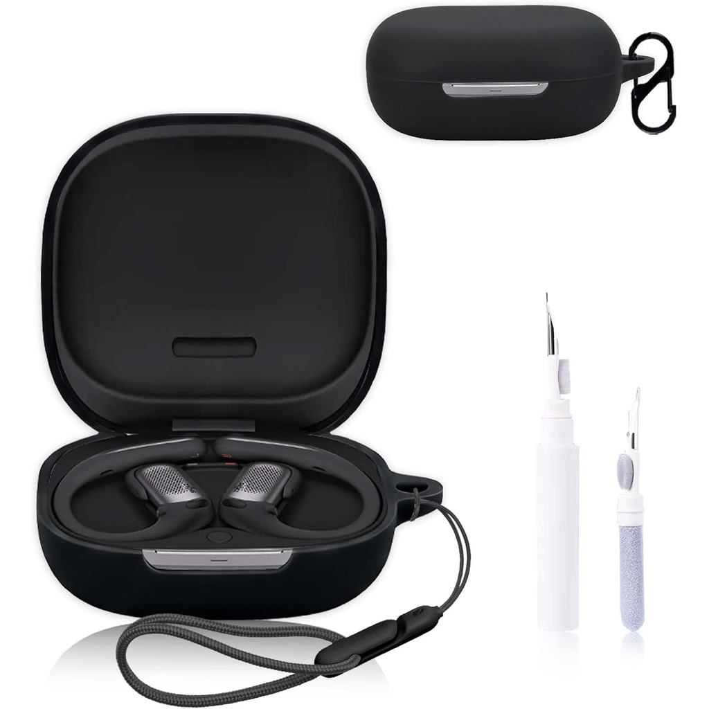 สําหรับ Shokz OpenFit Pro Case Cover, หูฟังฝาครอบป้องกัน (พร้อมคาราบิเนอร์ + เชือกเส้นเล็ก + ปากกาทําความสะอาด) ป้องกันการหล่น, ป้องกันรอยขีดข่วน, กันกระแทก, เคสสําหรับ Shokz OpenFit Pro (สีดํา)