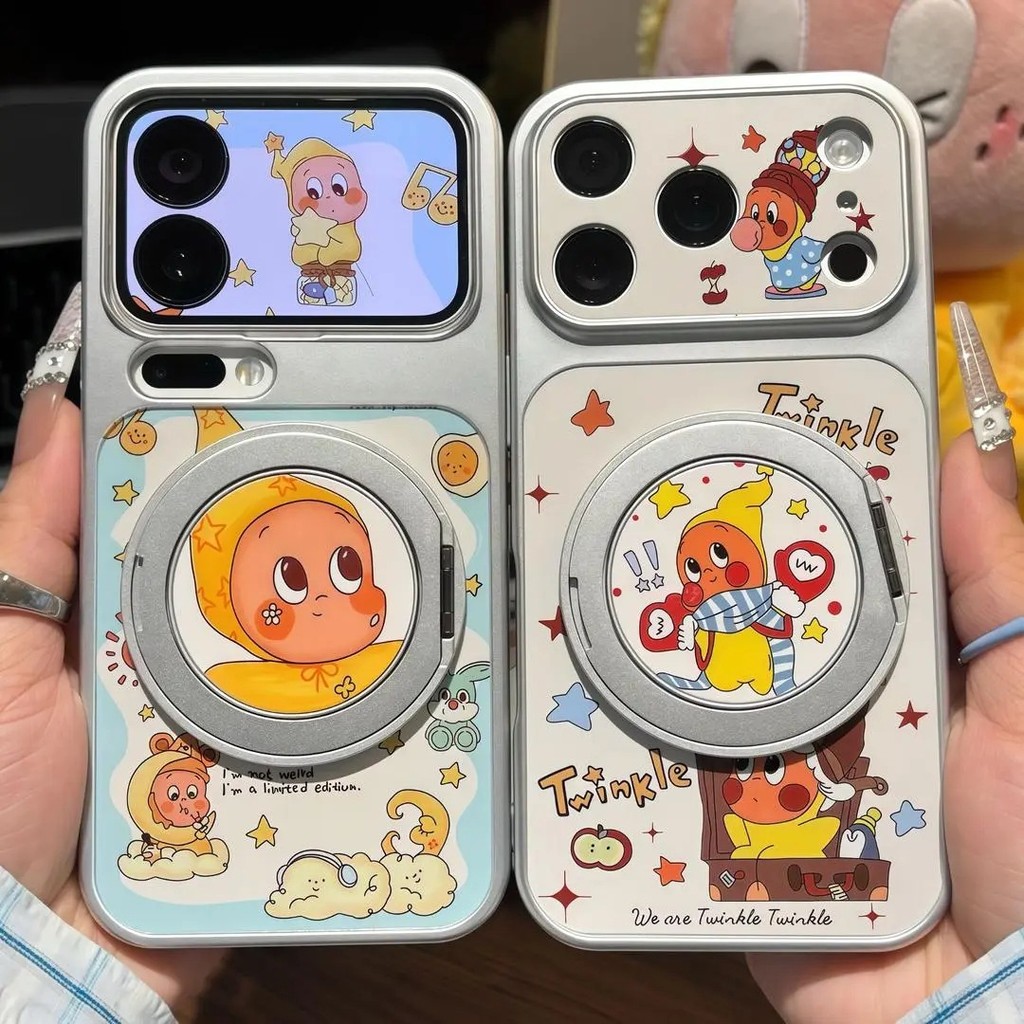 Kawaii Twinkle Twinkle Print TPU เคส iPhone พร้อม 360° ขาตั้งหมุนได้กันกระแทกป้องกันรอยขีดข่วนกันฝุ่นเหมาะกับ ไอโฟน 17/16/15/14/13/12/11 ตัวป้องกันกล้องน่ารัก