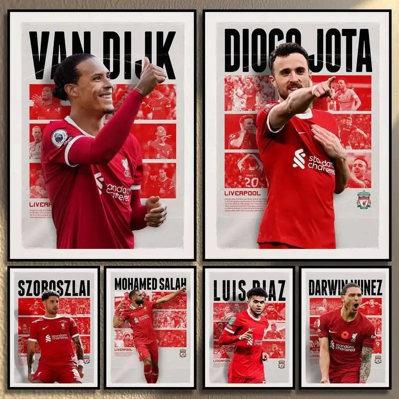 Liverpool Trio Mural Diogo Jota Trent Alexander Arnold Szoboszlai โปสเตอร์ที่ได้รับอนุญาตอย่างเป็นทา