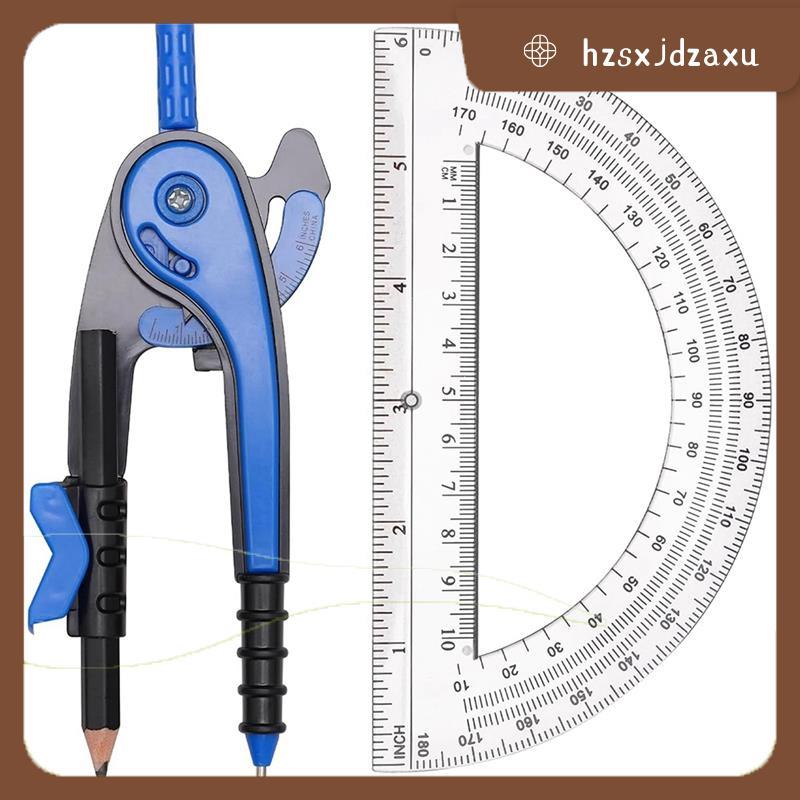 hzsxjdzaxu Essential for Math& Drawing Geometry Kit สําหรับนักเรียน: Protractor& Compass Set สีสุ่ม