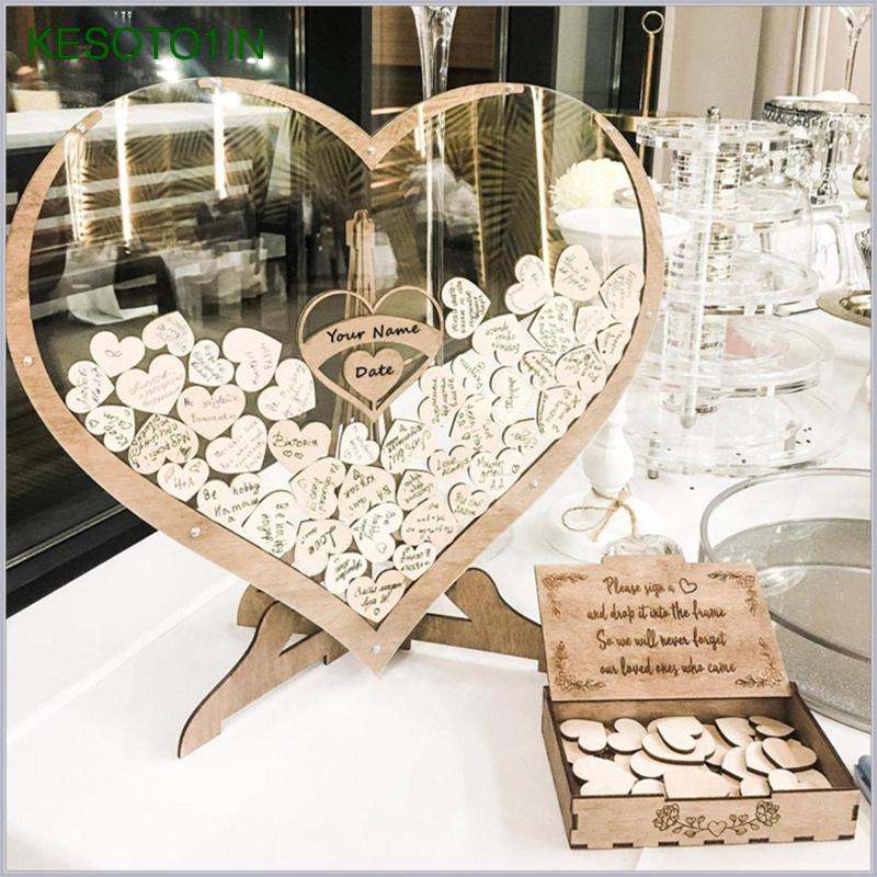 [kesoto1in] Heart Shaped 3D Wedding Guest Book Drop Box Guest Registry สําหรับแผนกต้อนรับงานแต่งงาน