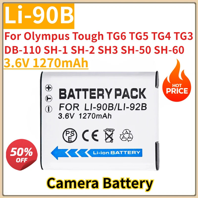 Li-92B Li-90B แบตเตอรี่กล้อง 3.6V 1270mAh สําหรับ Olympus Tough TG6 TG5 TG4 TG3 DB-110 SH-1 SH-2 SH3