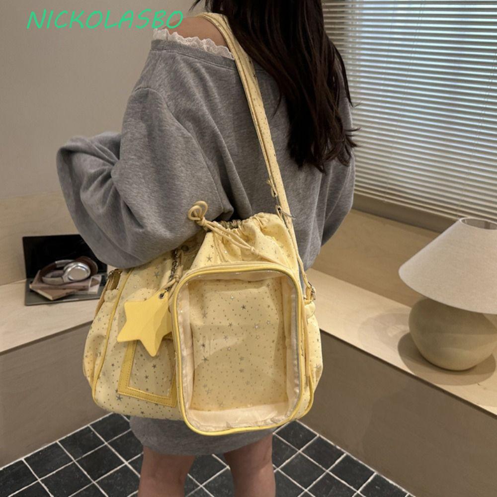 CORAZOKIS Star Itabag, Harajuku Y2K Ulzzang Ita กระเป๋า, แบบพกพา Shining Star สีทึบป้ายแสดงอะนิเมะ Tote กระเป๋าสาว