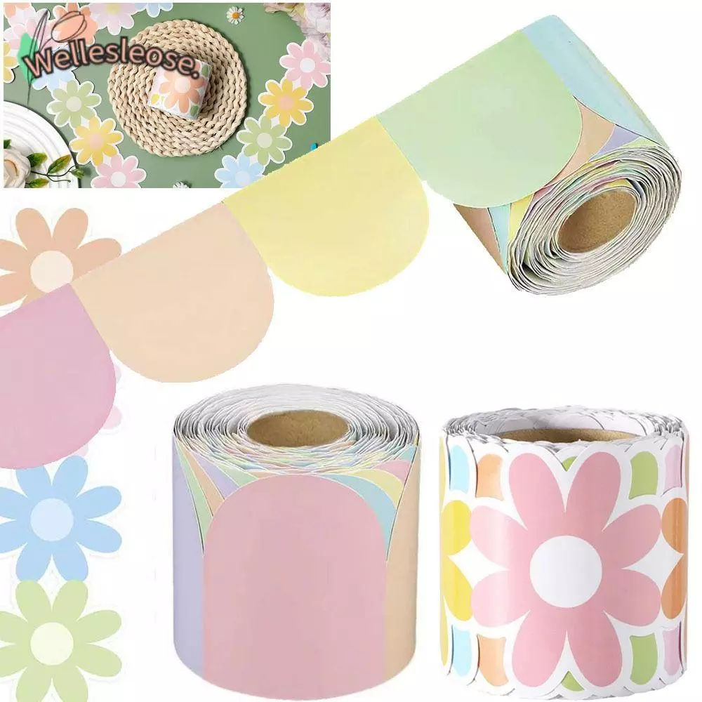 WELLE โปสเตอร์ชายแดนสติกเกอร์, DIY ดอกไม้ขอบหยักกระดาษ,แฟชั่นสีกันน้ําสีดําบอร์ดสติกเกอร์ตกแต่งสําหรับห้องเรียน Bulletin Board Home Party