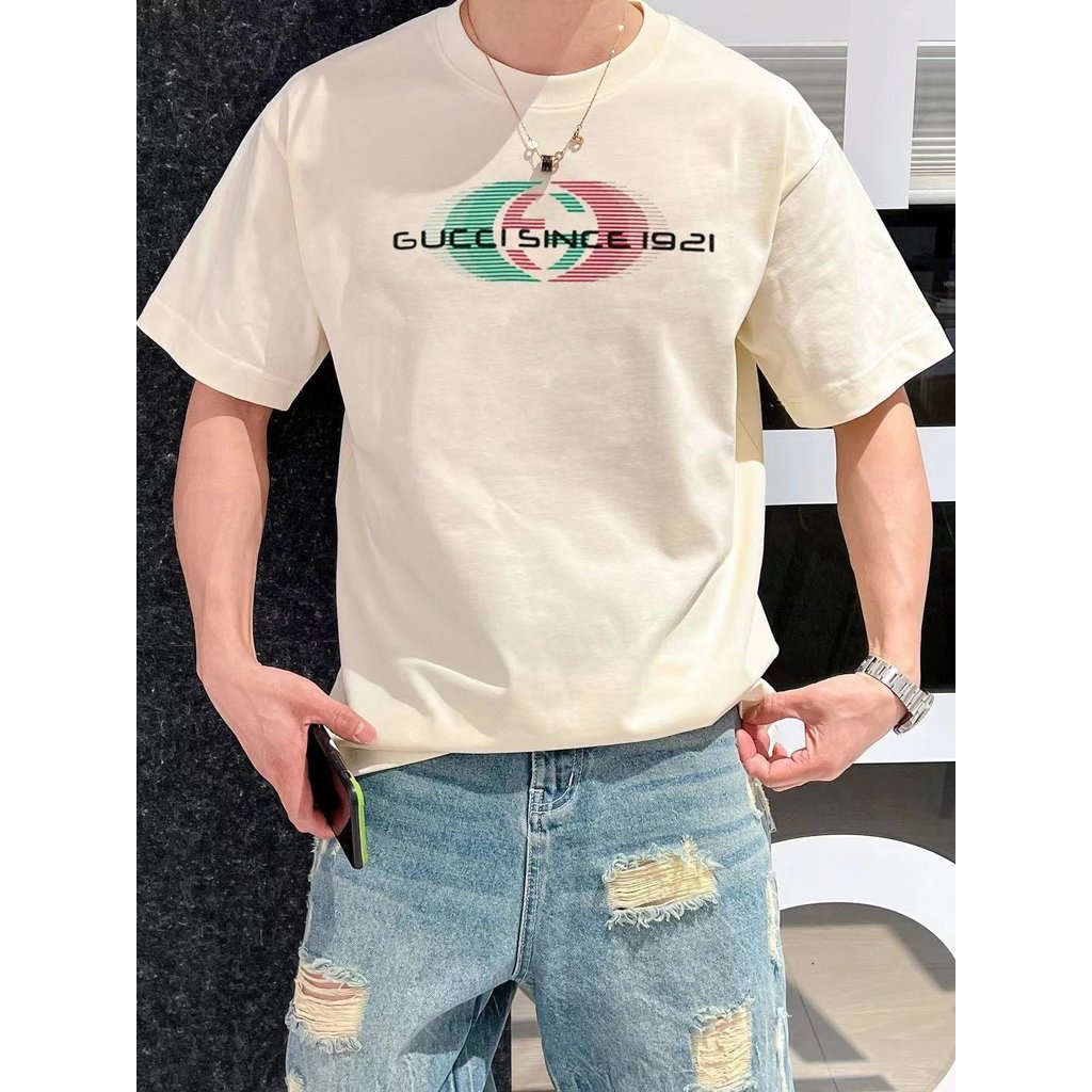 สีแดงสีเขียวสุภาพสตรีแขนoslogogเสื้อBottomingครึ่งGucเสื้อG PeersหลวมWahผ้าฝ้ายแท้คู่ผู้ชายหนากระดาน